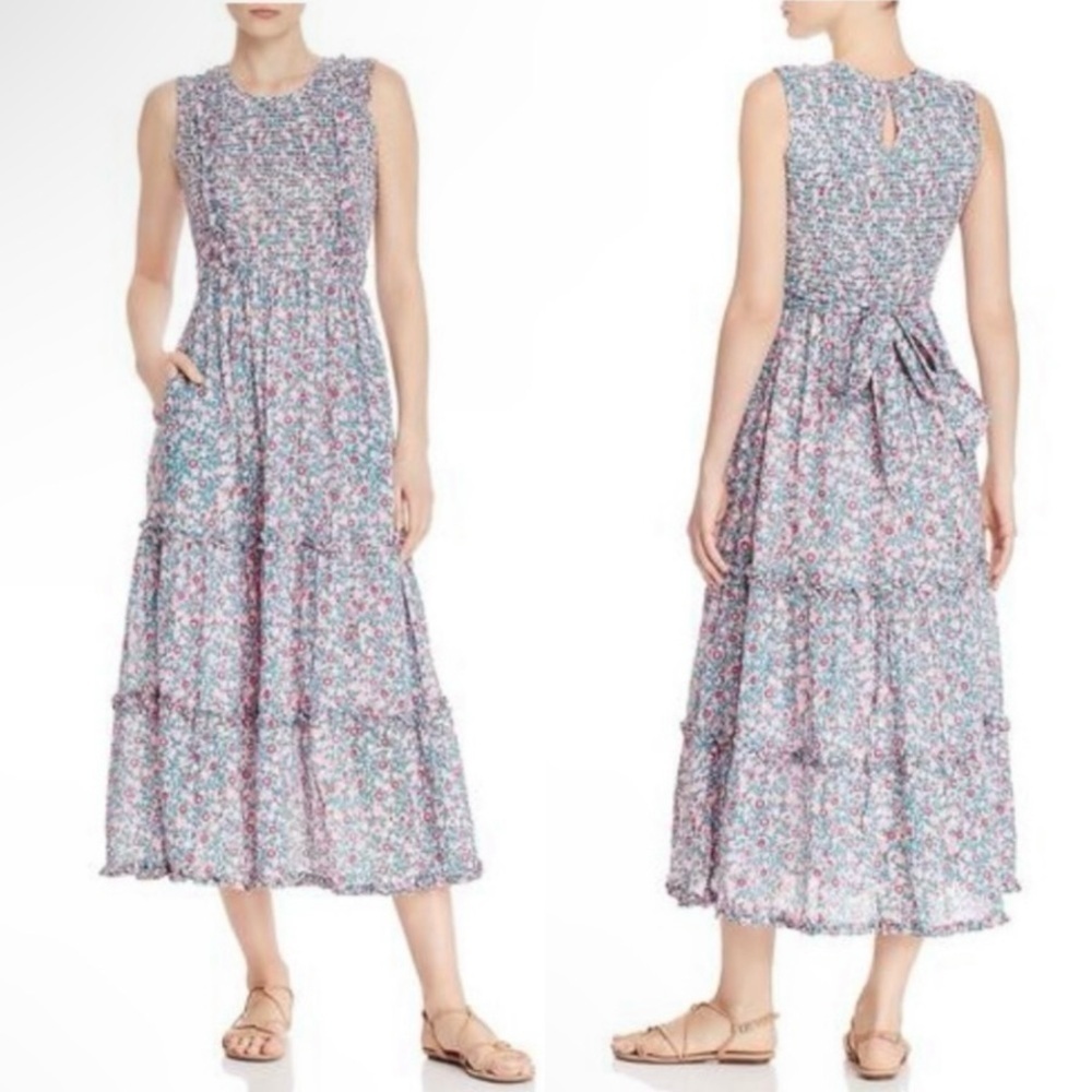 Banjanan Tuckernuck Isha Tiered Maxi Dress Wild Rose Floral Pink Green Medium